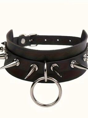 Black Spiked O-Ring Leather Choker